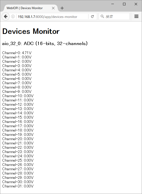 AIO-32/0RA-IRCのWebIOPiでのブラウザ表示